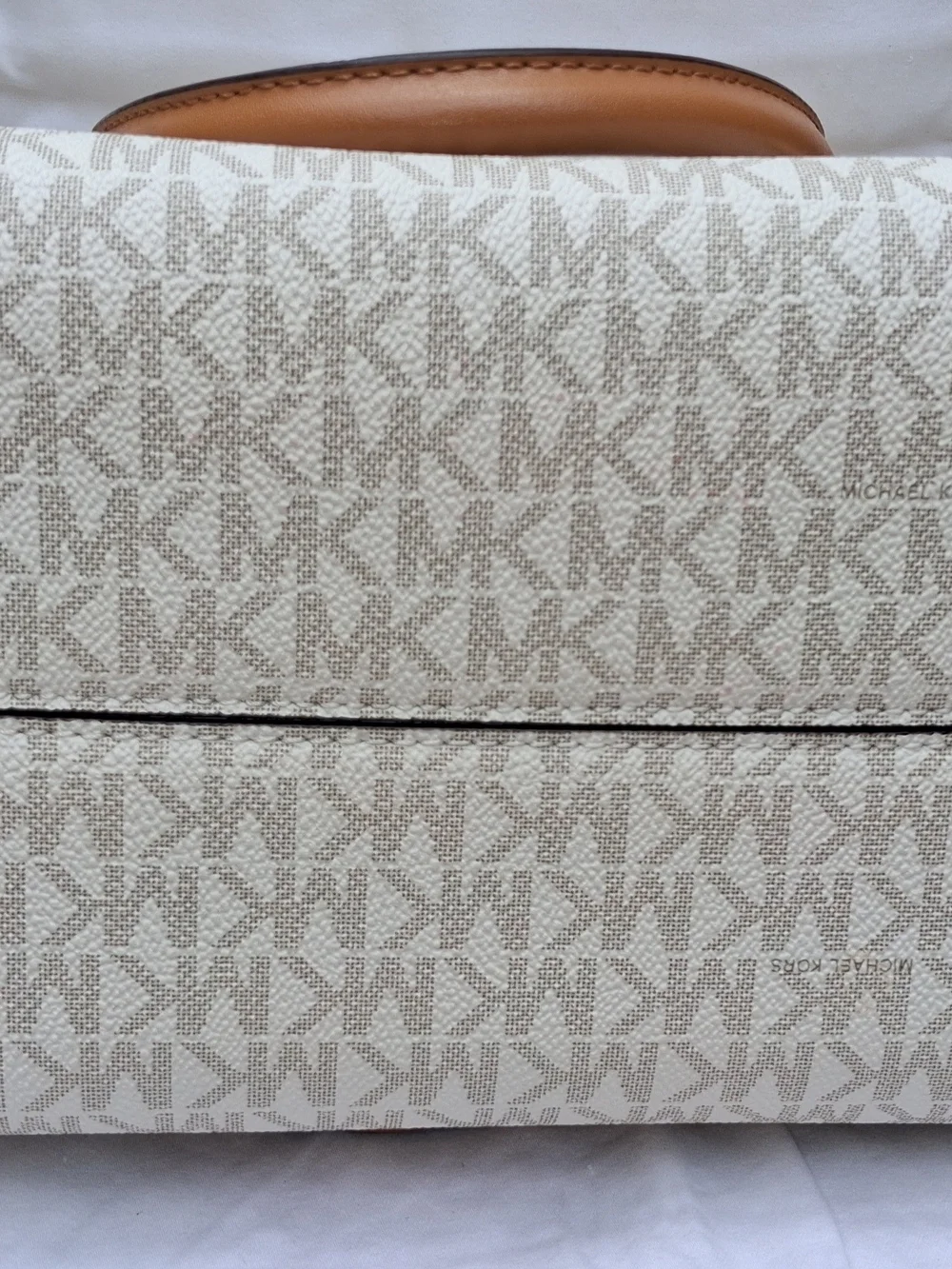 Michael Kors Beige Signature MK Satchel with Acorn Trim